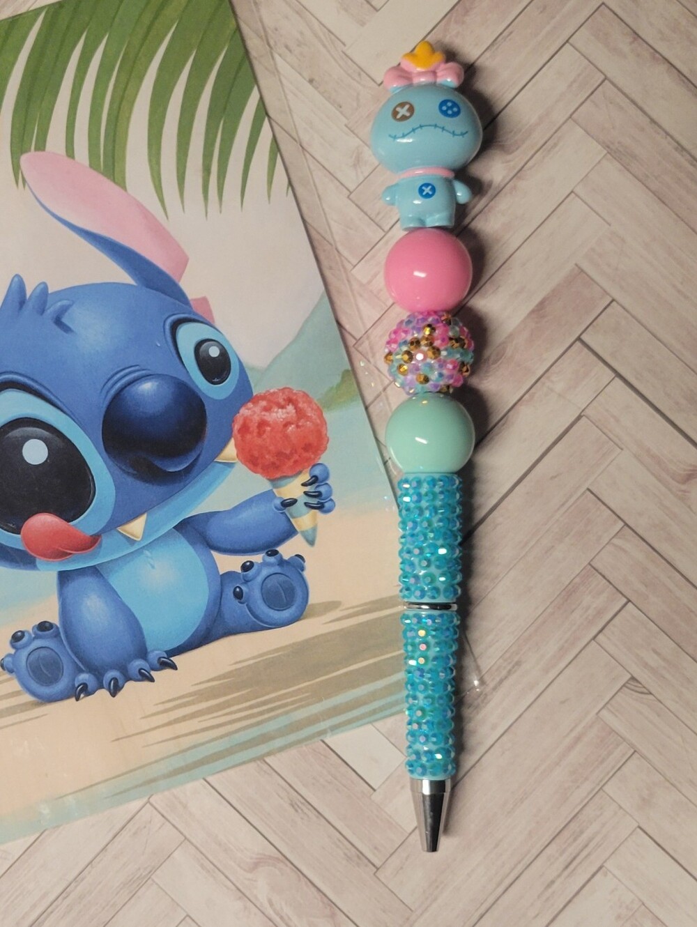 Handmade Aqua Beaded Pen Inspired By Disney's Lilo & Stitch SCRUMP Lilo's Plush